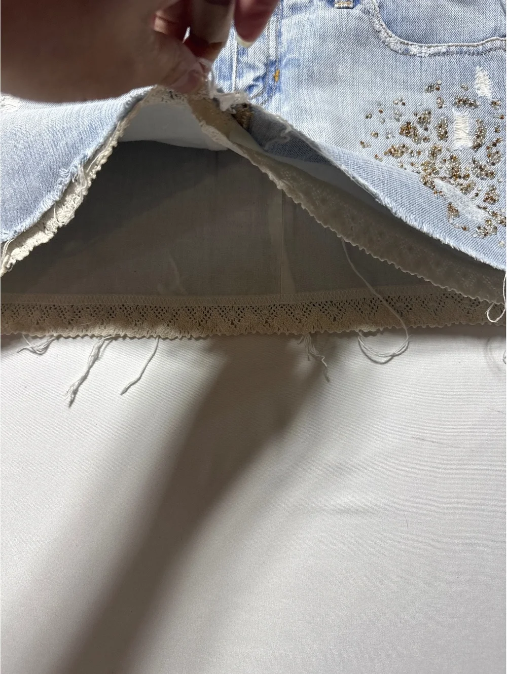 Abercrombie Vintage Denim Mini Skirt Size 16 with Beaded Emb